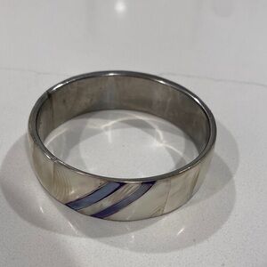 Vintage Mother of Pear and Blue Inlay Bangle Bracelet